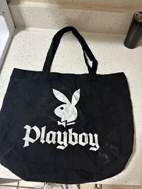 PLAYBOY Black Messenger Tote with White Logo